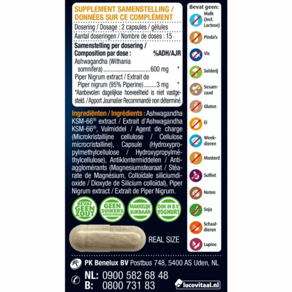 Rustgevend & Slapen<Lucovitaal Ashwagandha KSM-66 Super 30 capsules