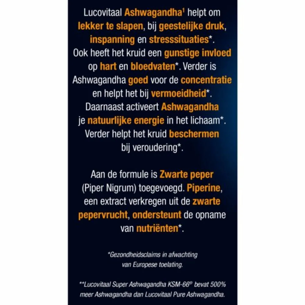 Rustgevend & Slapen<Lucovitaal Ashwagandha KSM-66 Super 30 capsules