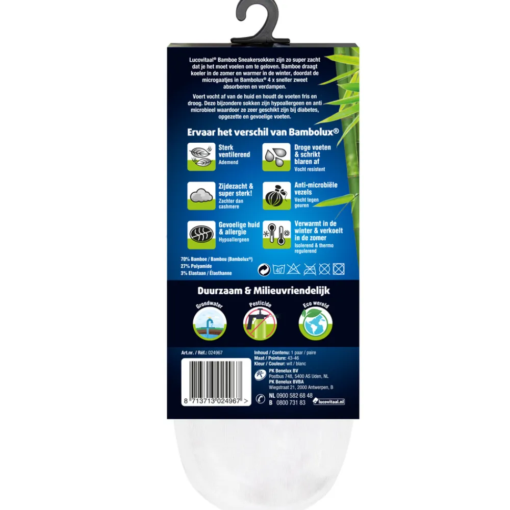 Zelfzorg<Lucovitaal Bamboe Sneakersok Wit maat 39-42 1 paar