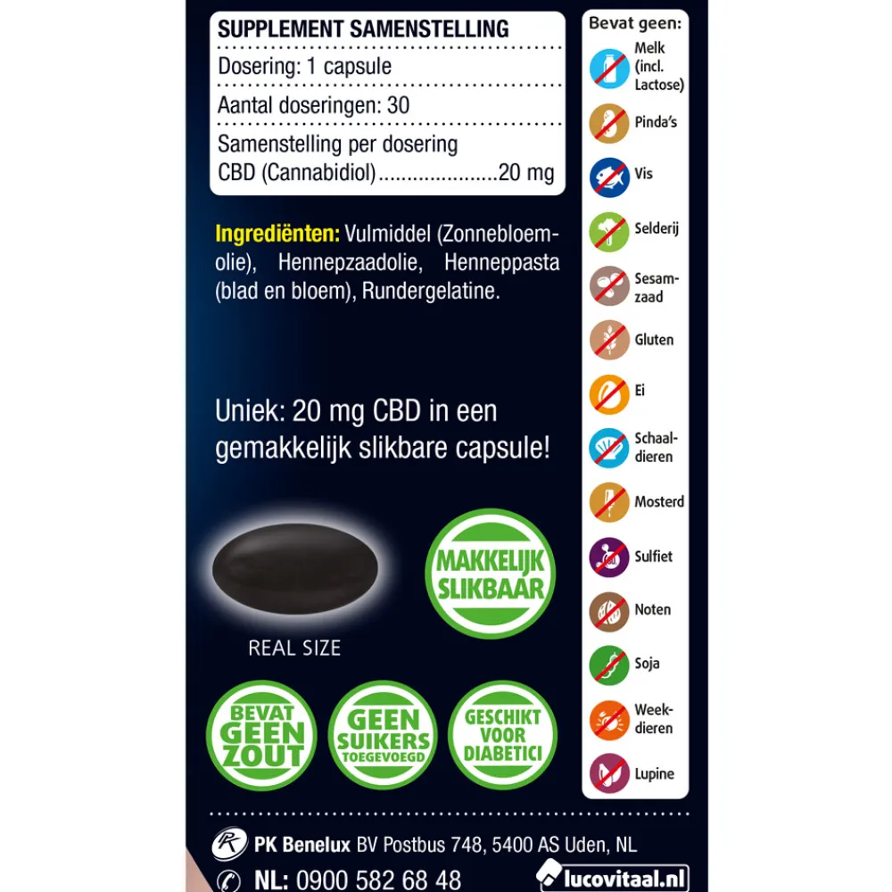 CBD Cannabidiol 20 mg 30 capsules^Lucovitaal