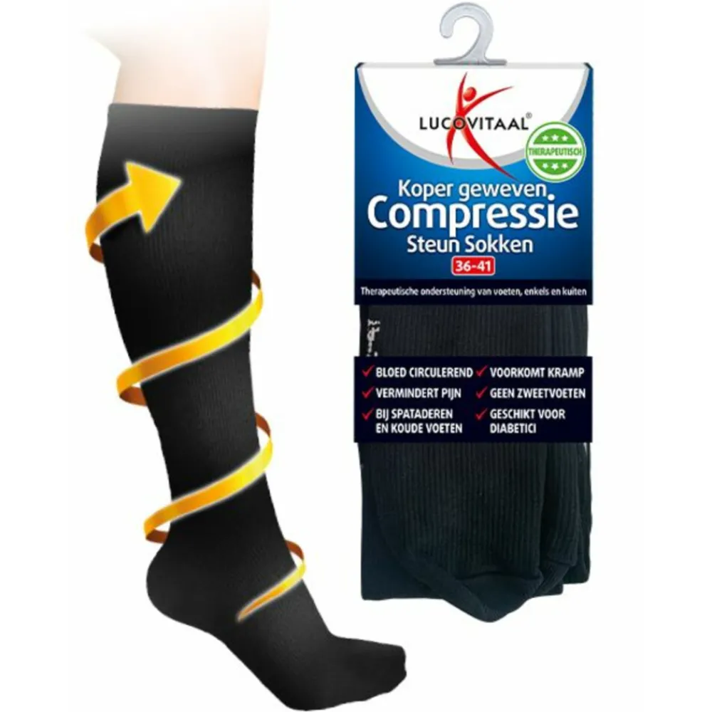 Clearance Compressie Steun Sokken Zwart maat 36-41 1 paar Steunkousen|Zelfzorg