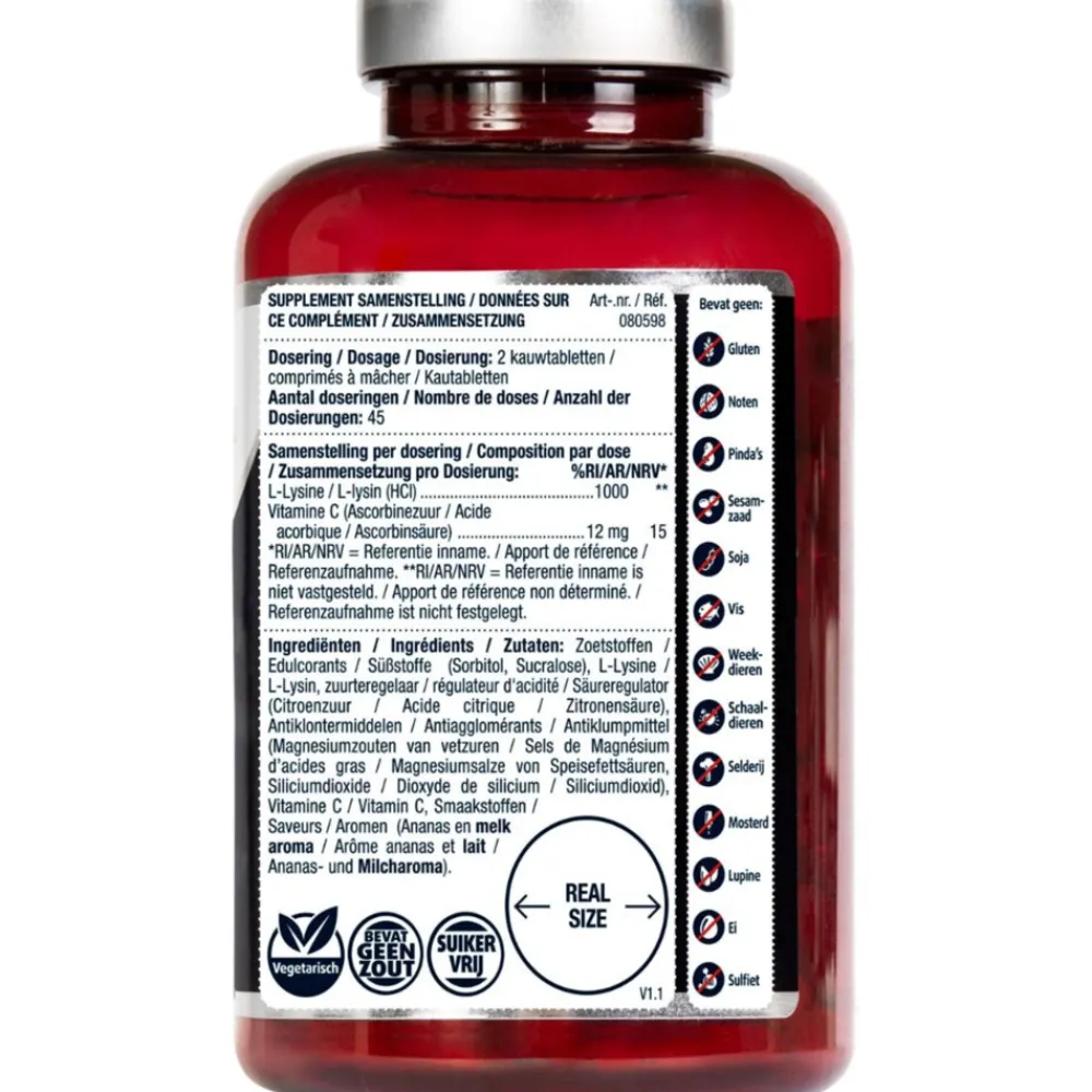 Best L-Lysine 1000 mg 90 kauwtabletten Weerstand & Energie|Speciale Bestanddelen