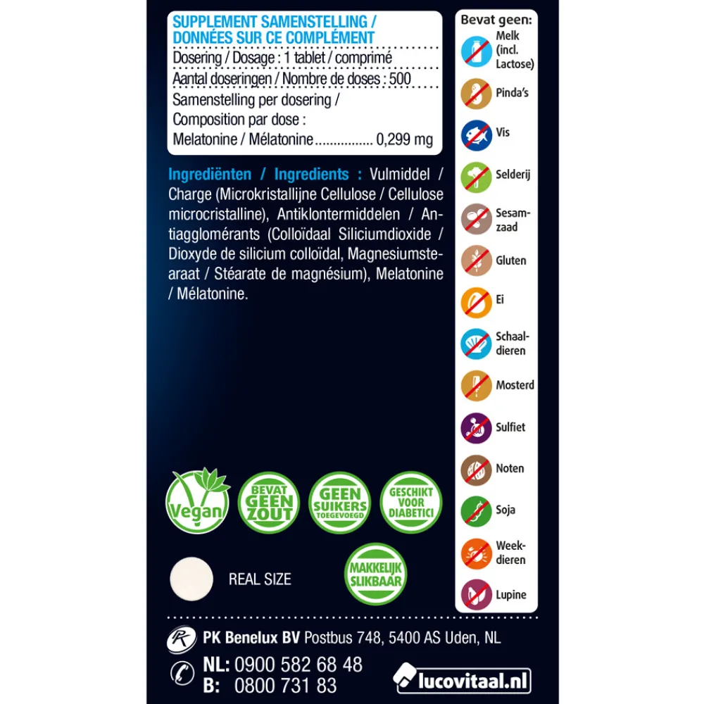 Speciale Bestanddelen<Lucovitaal Melatonine Puur 0.299mg 500 tabletten