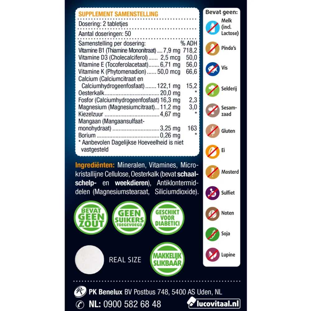 Mineralen<Lucovitaal Oesterkalk Calcium Vitamine D3 & K 100 tabletten
