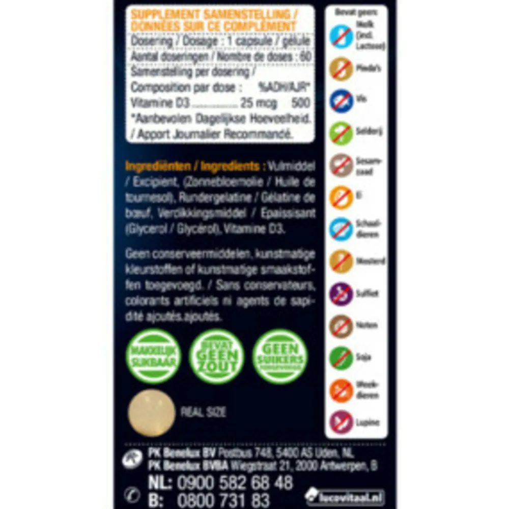 Vitaminen<Lucovitaal Vitamine D3 25mcg 60 capsules
