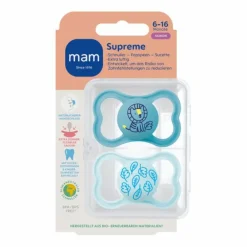 Fopspeen Supreme Silikon 6-16 mnd Blauw 2 stuks^MAM New