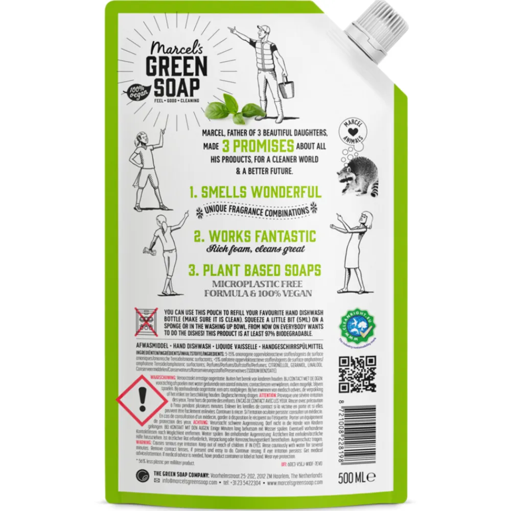 Handafwas<Marcels Green Soap Marcel's Green Soap Afwasmiddel Basilicum & Vertivert Gras Navulling 500 ml