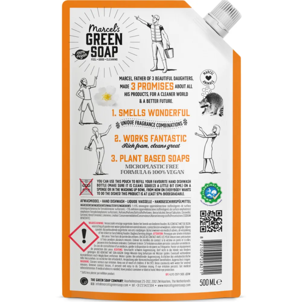 Outlet Marcel's Green Soap Afwasmiddel Sinaasappel & Jasmijn Navulling 500 ml Handafwas