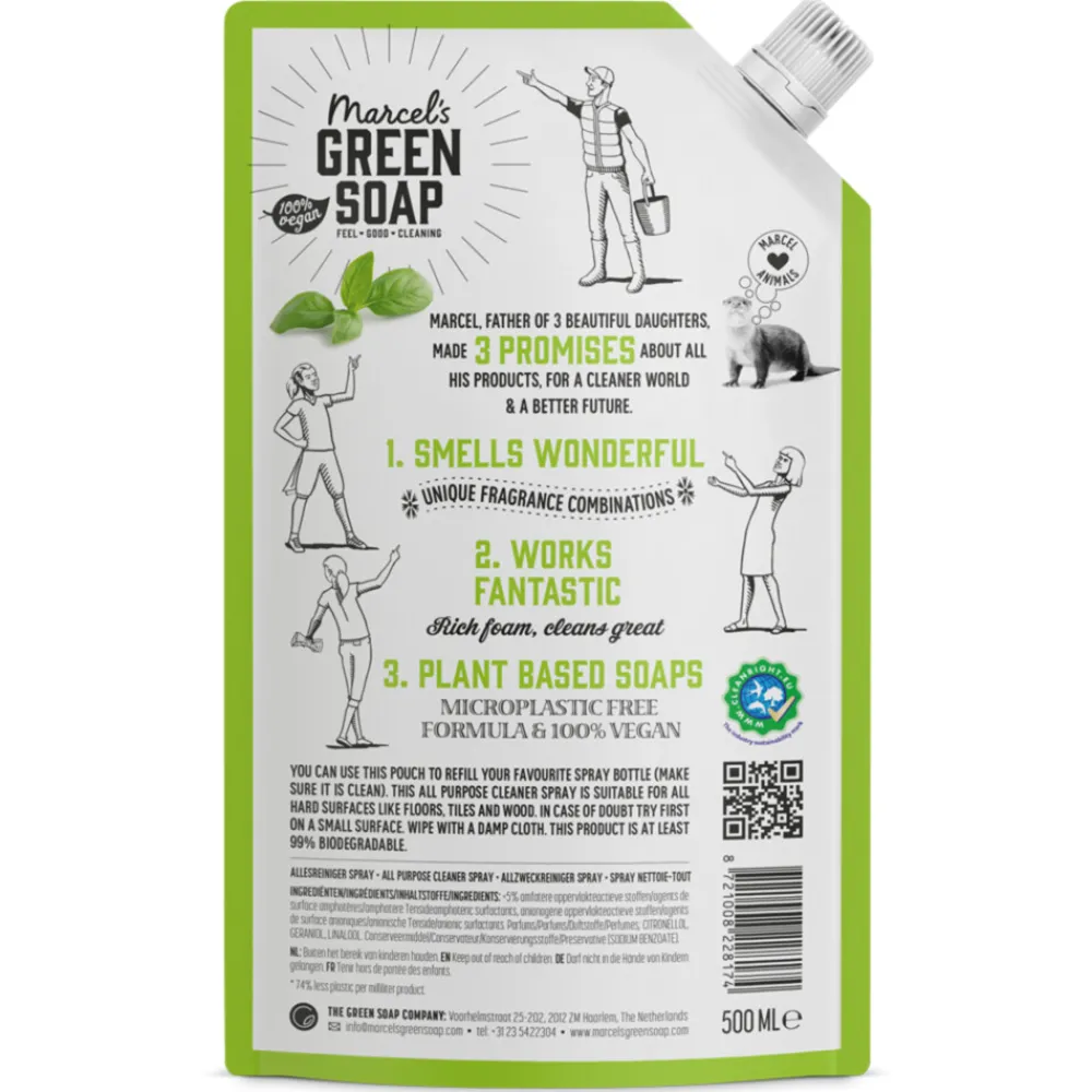 Marcel's Green Soap Allesreiniger Spray Basilicum & Vertivert Gras Navulling 500 ml^Marcels Green Soap Online