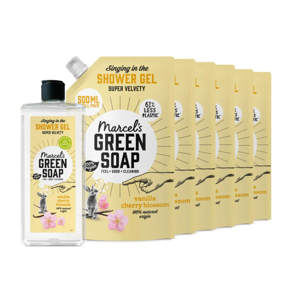 Bad & Douche<Marcels Green Soap Marcel's Green Soap Shower Gel Navulling Vanille & Kersenbloesem + 6 Navullingen Pakket