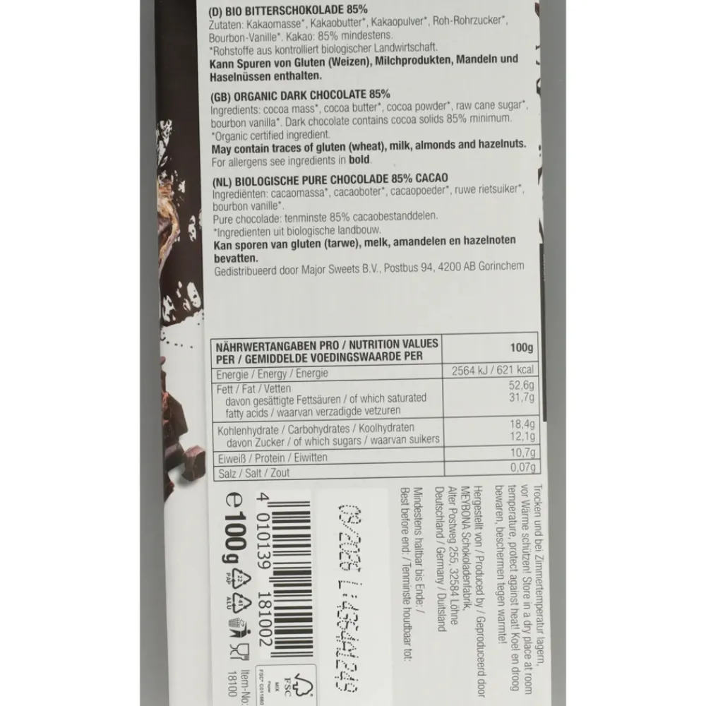 Chocolade<Meybona Choco Puur 85% Bio 100 gr