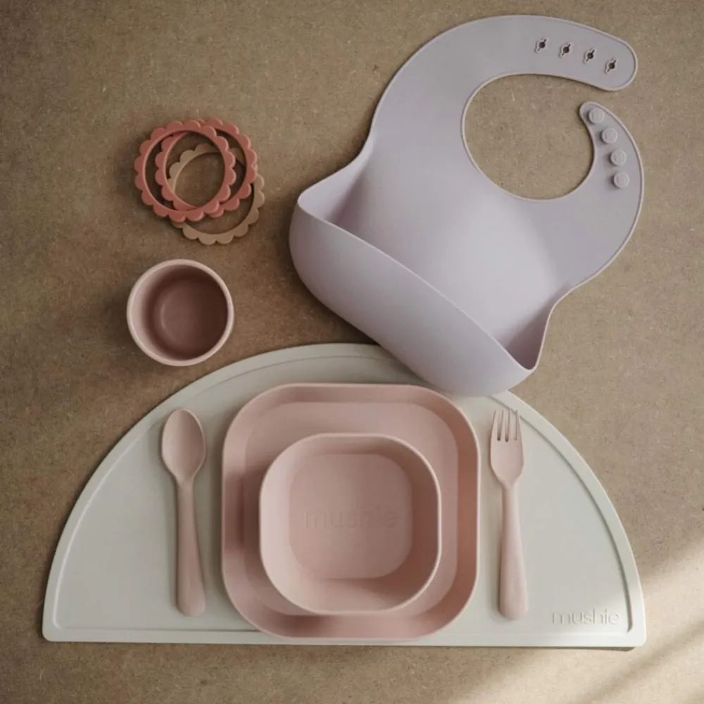 Servies & Drinkbekers<Mushie Kommen Set Vierkant Blush 2 stuks