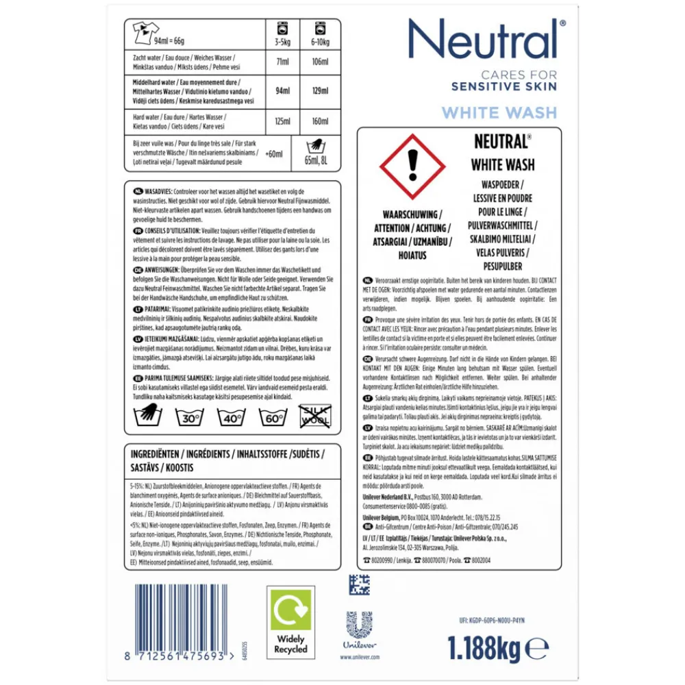 New Waspoeder Wit 18 Wasbeurten 1,187 kg Wasmiddel