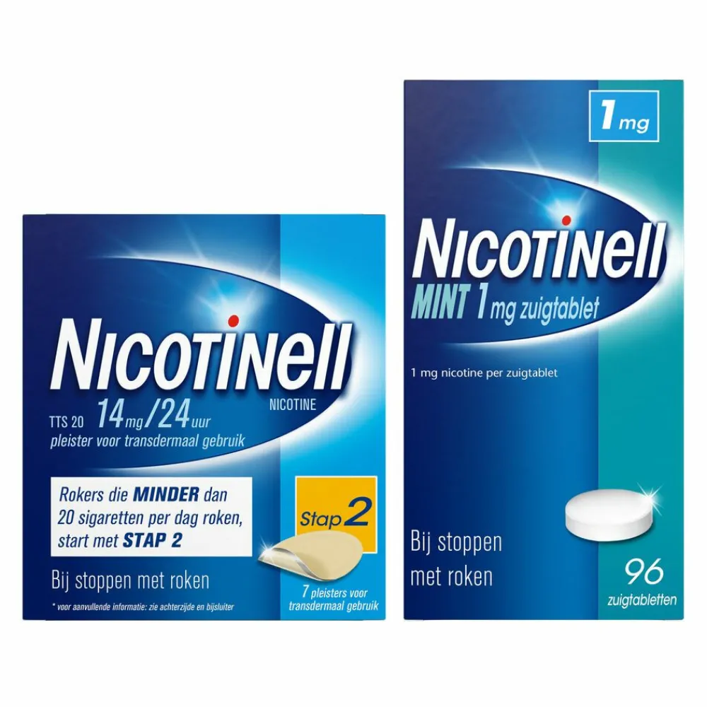 Stoppen Met Roken<Nicotinell Combinatie therapie: Pleister 14 mg 7 st + Zuigtablet Mint 1 mg 96 st Pakket