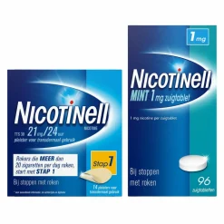 Combinatie therapie: Pleister 21 mg 14 st + Zuigtablet Mint 1 mg 96 st Pakket Stoppen Met Roken