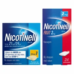 Combinatie therapie: Pleister 21 mg 14 st + Kauwgom Fruit 2mg 24 st Pakket^Nicotinell