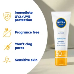 Zonbescherming<NIVEA Sun Sensitive Zonnecrème Gezicht SPF 50+ 50 ml
