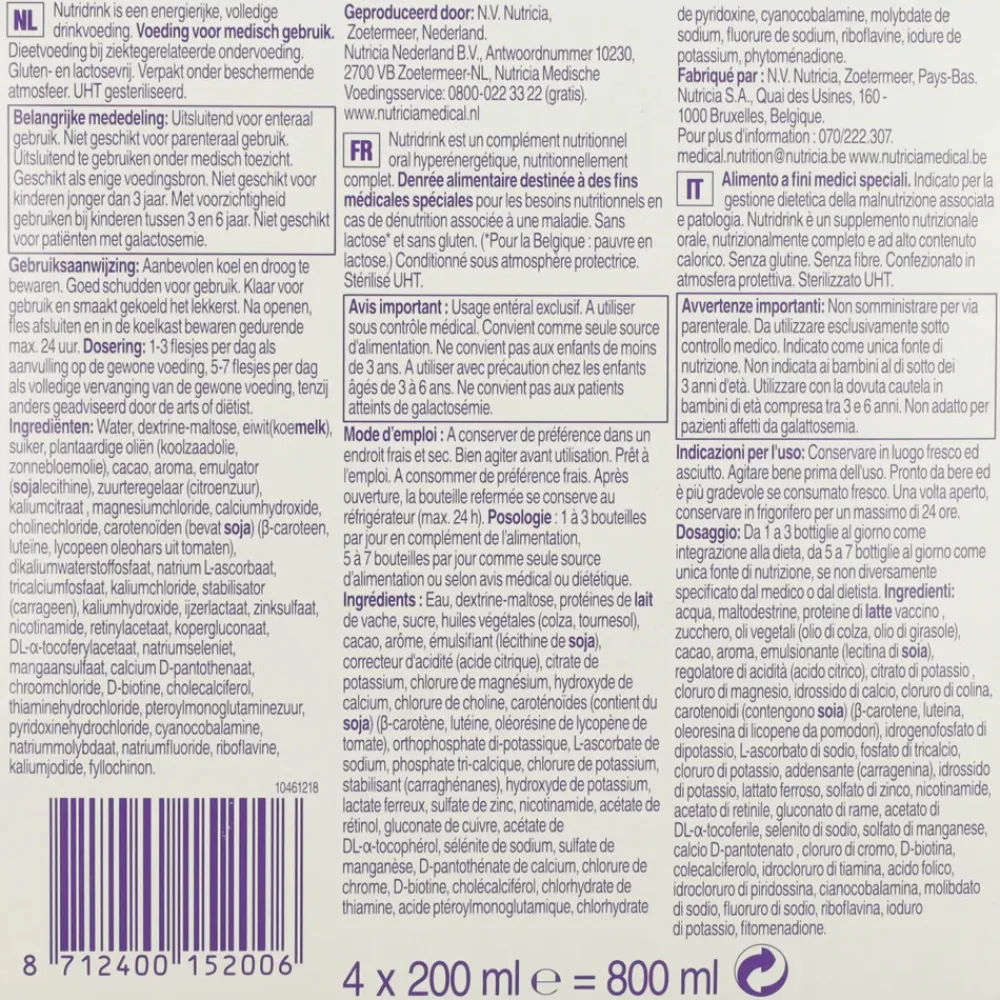 Medische Voeding<Nutricia Nutridrink Chocolade 4 x 200 ml