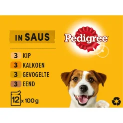 Hondenvoer<Pedigree Adult Hondenvoer Maaltijdzakjes in Saus Gevogelte en Groenten 12 x 100 gr