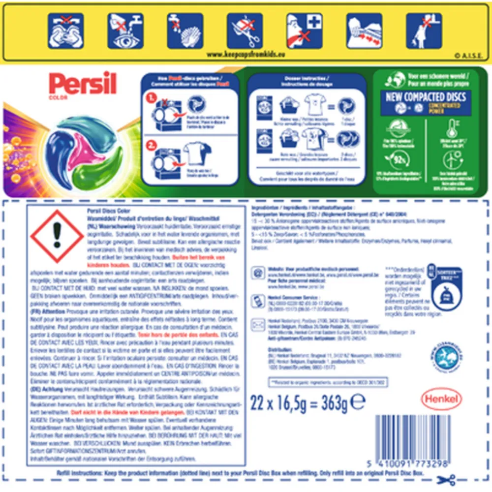 Outlet Wasmiddelcapsules Discs Gekleurde Was 22 stuks Wasmiddel