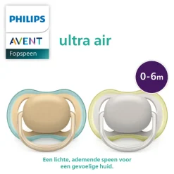 New Fopspeen Ultra Air 0-6 mnd Beige Grijs 2 stuks Kraamcadeaus|Flessen & Spenen