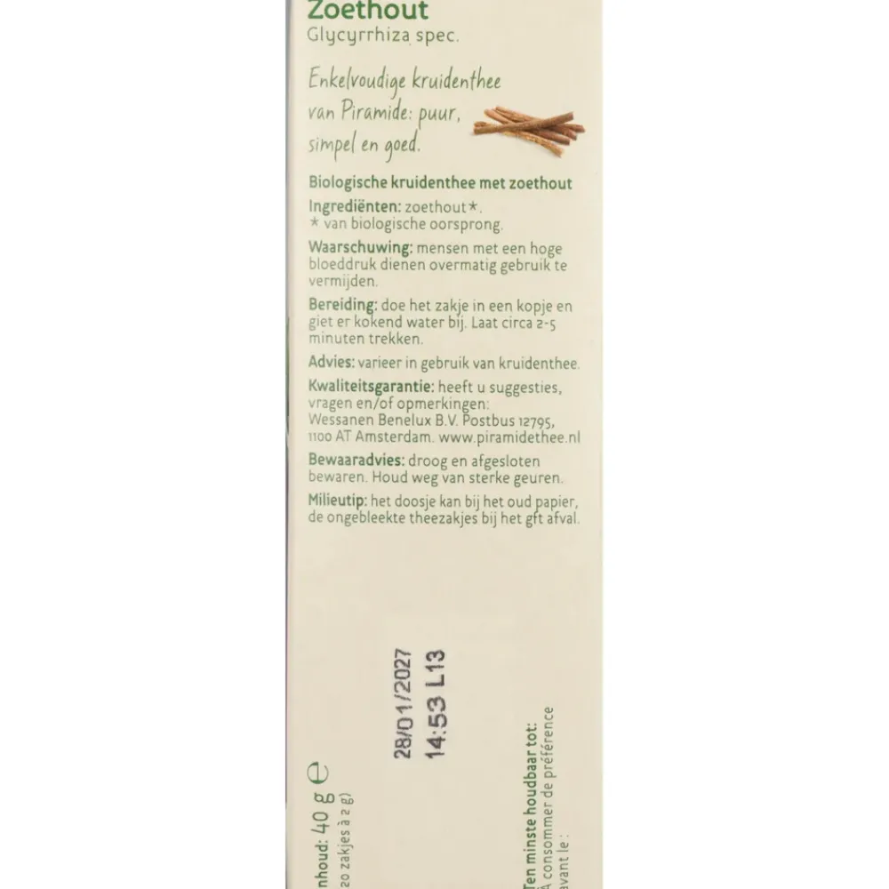 Biologische Theezakjes Zoethout 20 stuks^Piramide Best