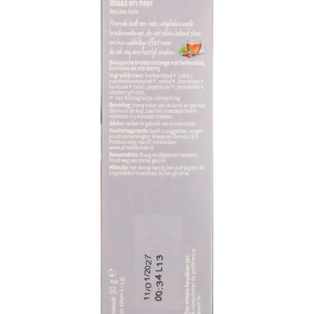 Thee<Piramide Blaas & Nierthee Bio 20 stuks