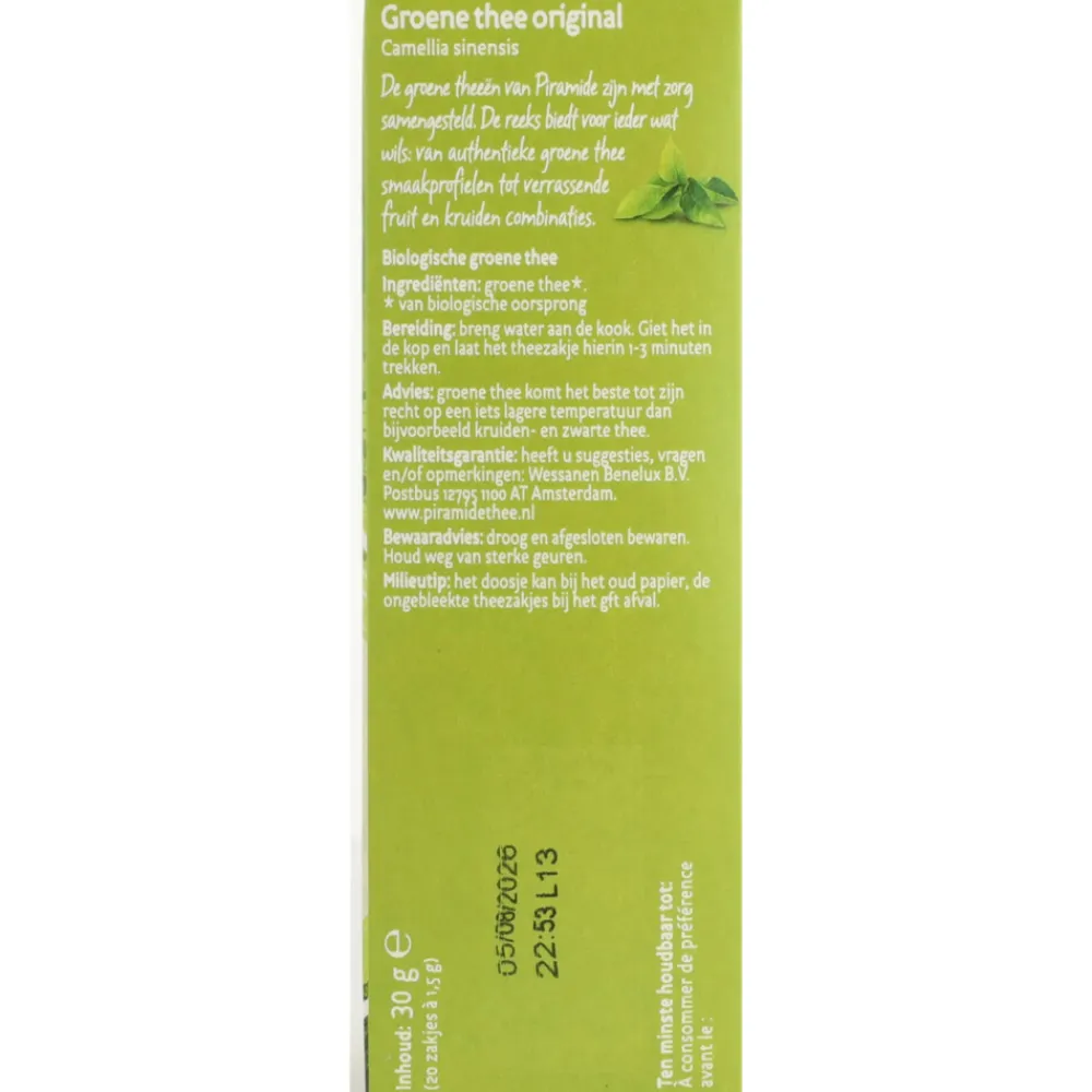 Thee<Piramide Groene Thee Original Bio 20 stuks