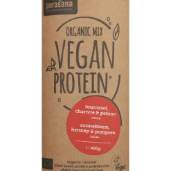 Dranken<Purasana Vegan Protein Mix Pompoen - Zonnebloem - Hennep Cacao Bio 400 gr