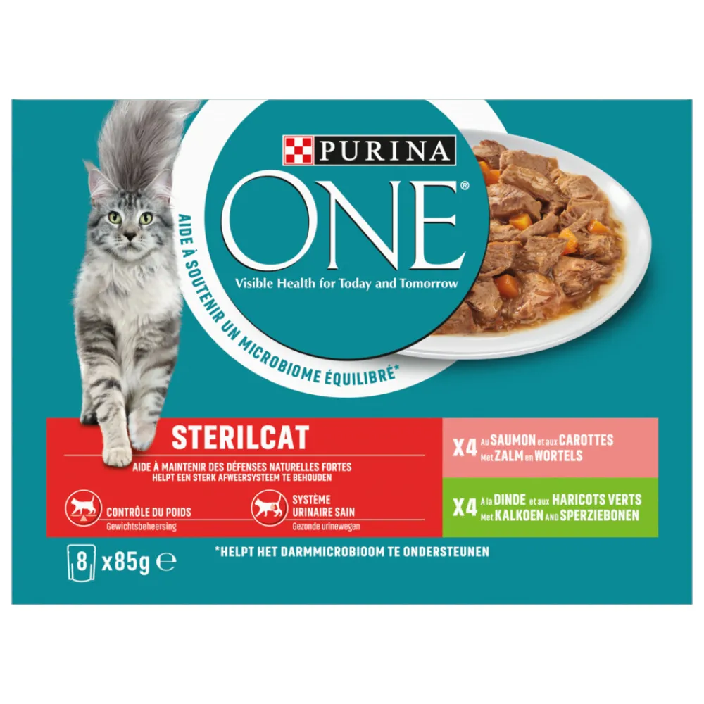 Kattenvoer<Purina ONE Adult Sterilcat Kattenvoer Nat Kalkoen & Zalm 8 x 85 gr