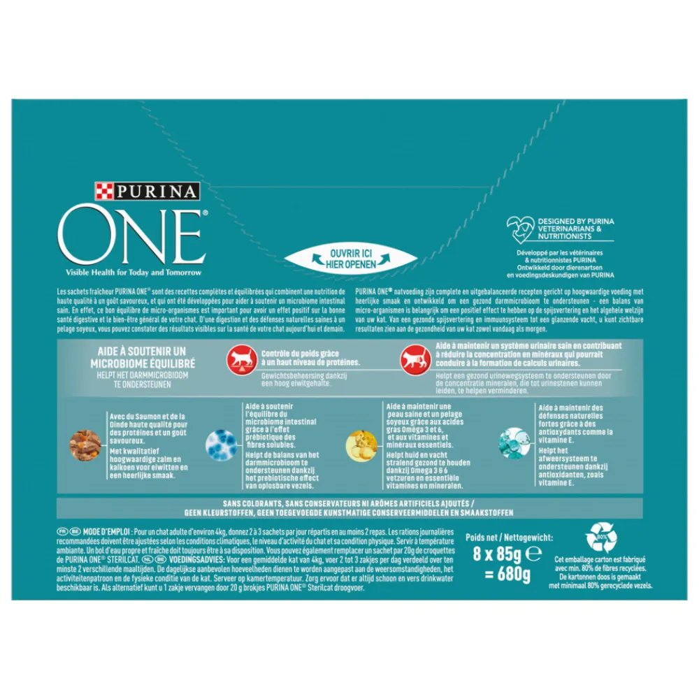 Kattenvoer<Purina ONE Adult Sterilcat Kattenvoer Nat Kalkoen & Zalm 8 x 85 gr
