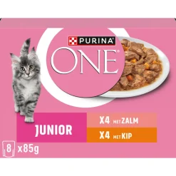 Junior Kattenvoer Nat Kip & Zalm 8 x 85 gr^Purina ONE Outlet