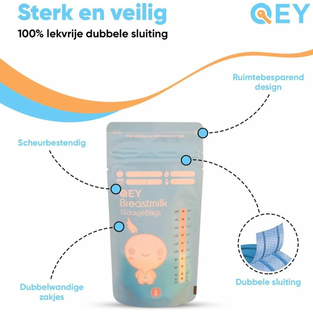 Borstvoeding<QEY Moedermelk Bewaarzakjes 120 stuks