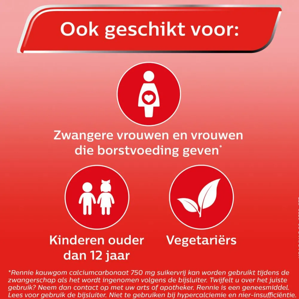 Kauwgom Calciumcarbonaat 750mg Suikervrij 10 stuks^Rennie Outlet