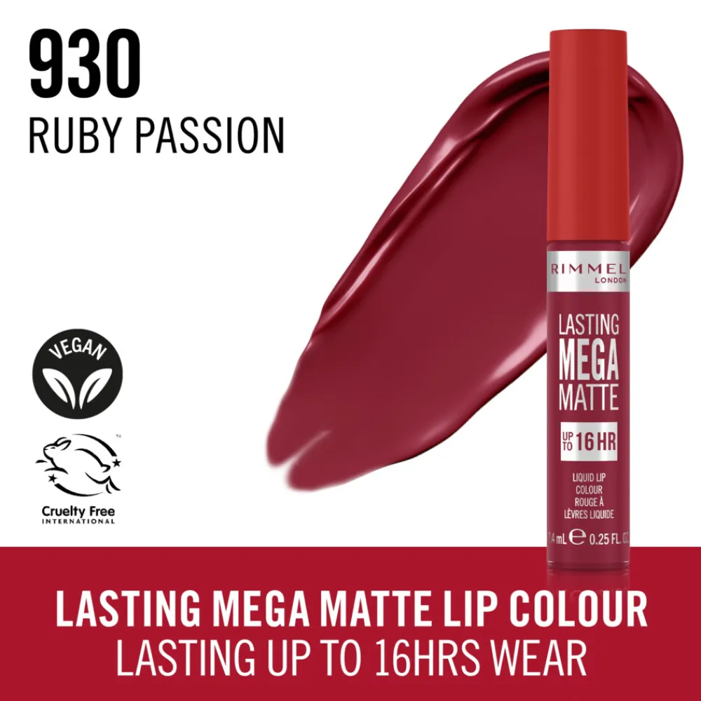 Liquid Lipstick<Rimmel Lasting Mega Matte Liquid Lipstick Ruby Passion 930 7.4 ml
