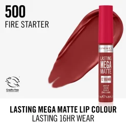 Lasting Mega Matte Liquid Lipstick Fire Starter ​500 7.4 ml^Rimmel Hot