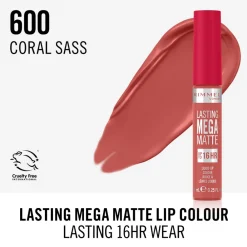 Lasting Mega Matte Liquid Lipstick Coral Sass ​600 7.4 ml^Rimmel