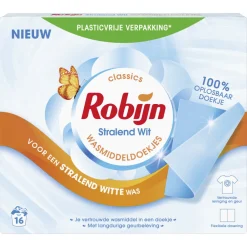 Wasmiddel<Robijn Wasmiddeldoekjes Stralend Wit 16 stuks
