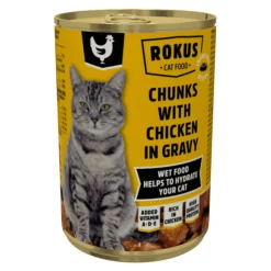 Kattenvoer<Rokus Kattenvoer Blik Kipbrokjes in Jus 415 gr