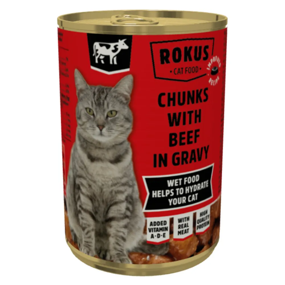Kattenvoer<Rokus Kattenvoer Blik Stukjes Rund in Jus 415 gr