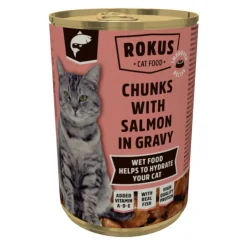 Kattenvoer<Rokus Kattenvoer Blik Stukjes Zalm in Jus 415 gr