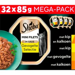 Mini Filets Kattenvoer Natvoer Gevogelte in Saus Mega Pack Kuipjes 32 x 85 gr^Sheba