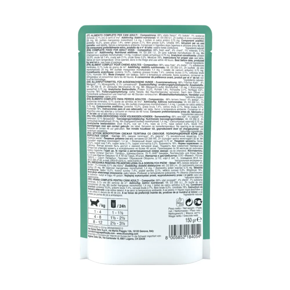 Hondenvoer Monoprotein Graanvrij Kalf - Snijbiet 150 gr^Stuzzy Outlet
