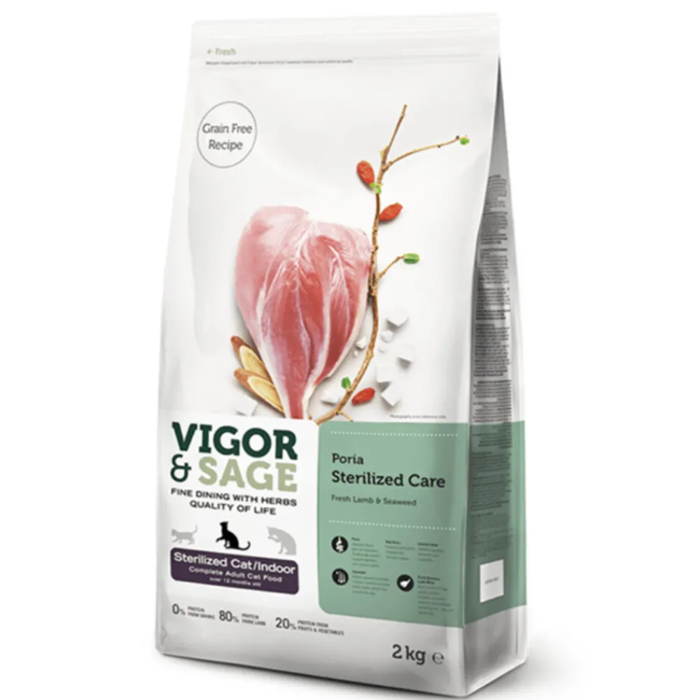 Kattenvoer<Vigor & Sage Kattenvoer Sterilised Indoor Poria 2 kg