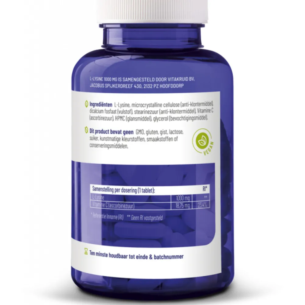 New L-Lysine 1000 mg 90 tabletten Speciale Bestanddelen