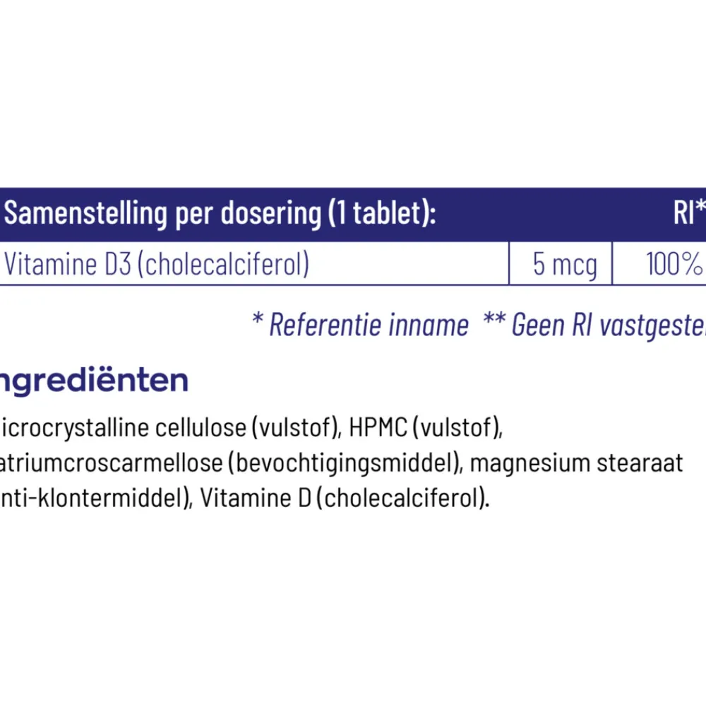 Vitaminen<Vitakruid Vitamine D3 - 5 mcg 250 tabletten