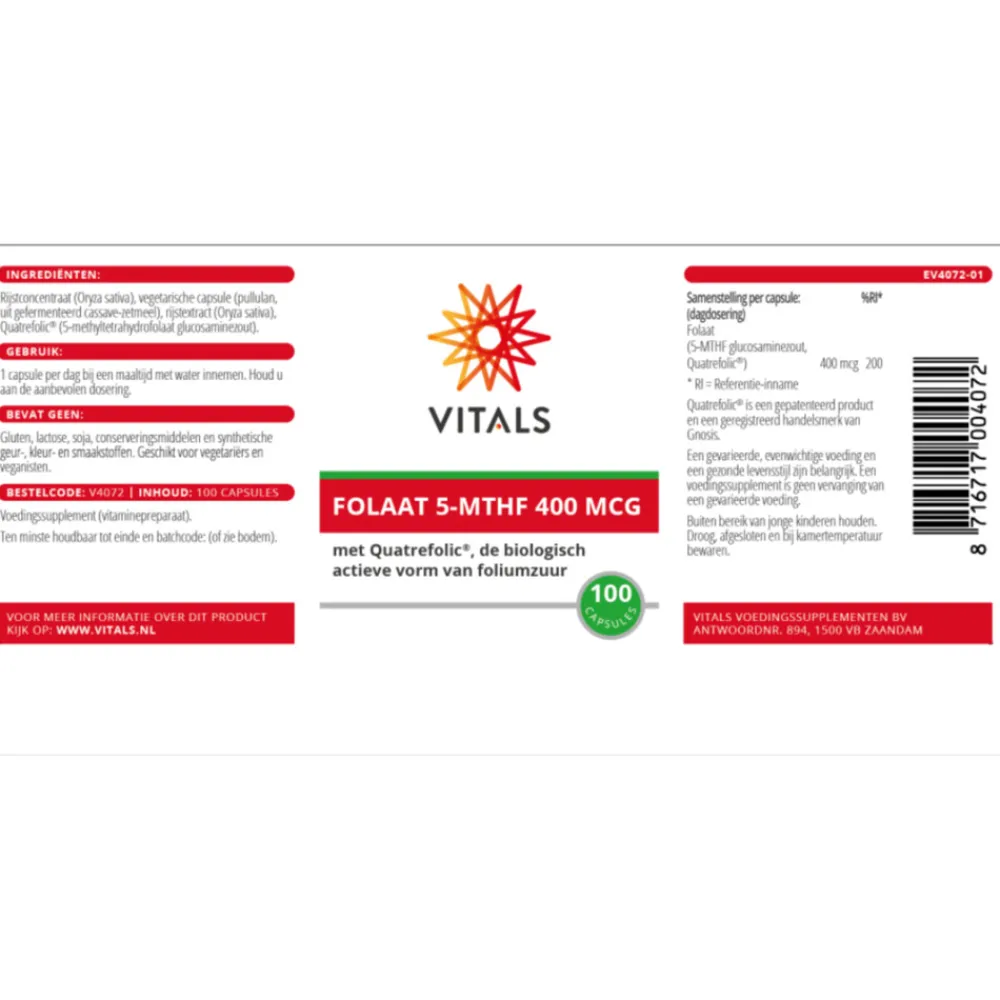 Folaat 5-mthf 400mg 100 capsules^Vitals Hot