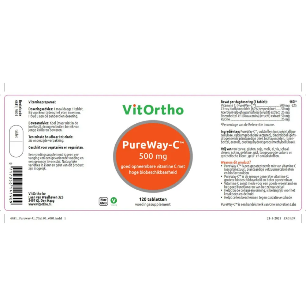 Online Vitamine C PureWay-C 500 mg 120 tabletten Vitaminen