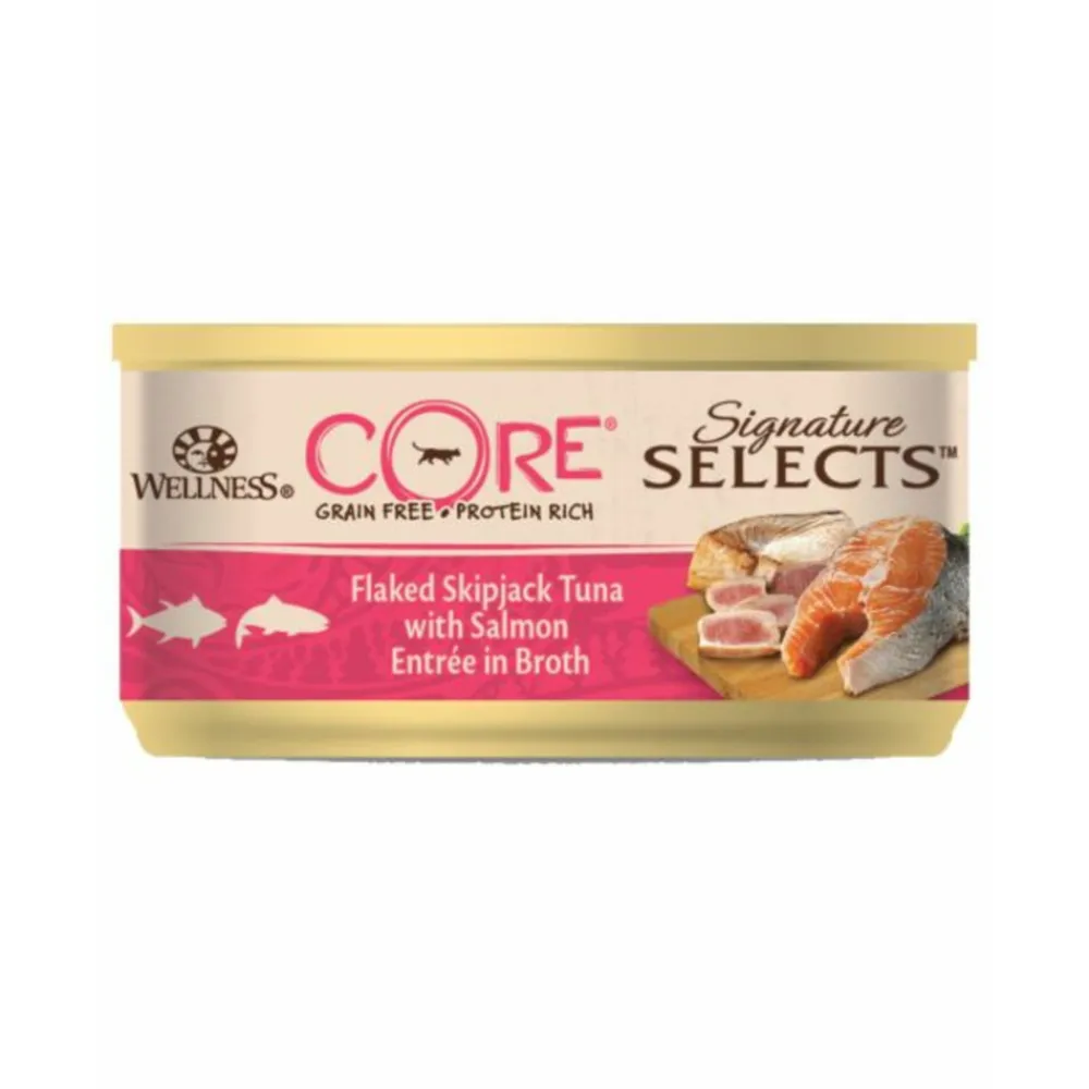 Kattenvoer<Wellness Core Kattenvoer Signature Selects Flaked Tonijn - Zalm 79 gr