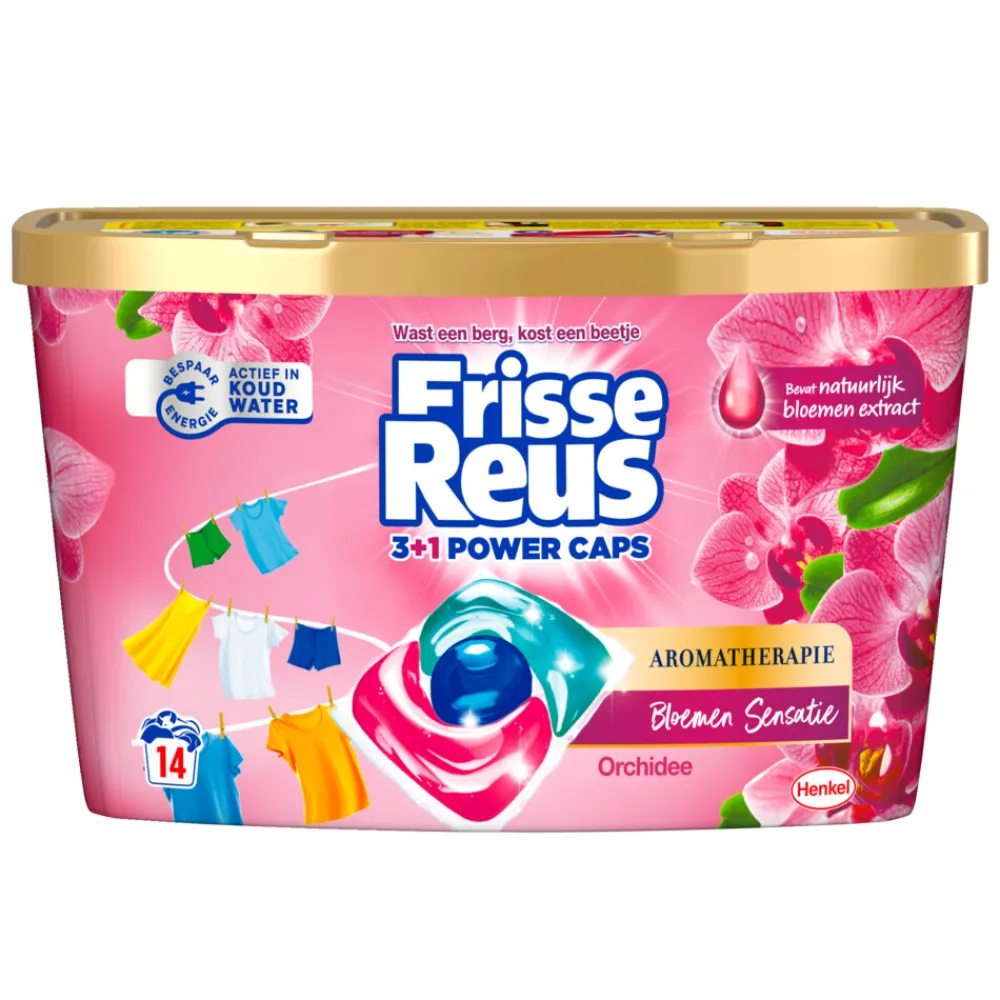 Wasmiddel<Witte Reus Wasmiddel Frisse Reus 3+1 Power Caps Orchidee 14 stuks